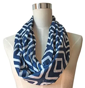 Womens Square Inside of Square Pattern Scarf w/ Zipper Pocket - Pop Fashion (Navy)