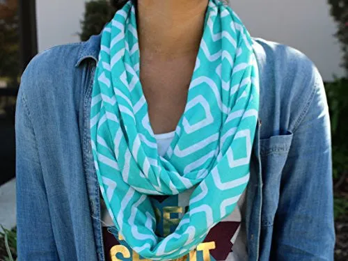 Womens Square Inside of Square Pattern Scarf w/ Zipper Pocket - Pop Fashion (Teal)