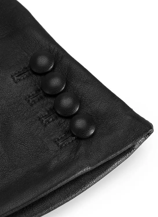 Women's Touchscreen Three-Point Silk-Lined Leather Gloves with Buttons