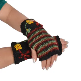 Women's woolen hand warmer fleece lined floral embroidery winter handwarmers