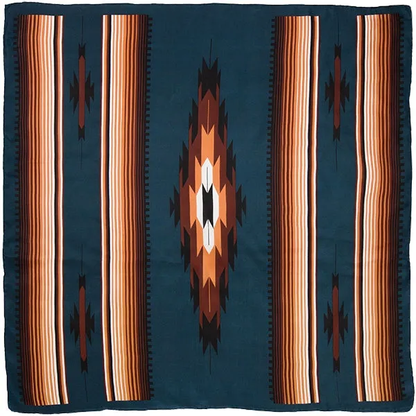 Wyoming Traders Teal and Tan Aztec Silk Scarf